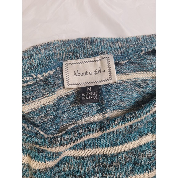 Womens "About a girl" Juniors pullover blouse.  Blue/White stripes.  Size Medium - Picture 3 of 6
